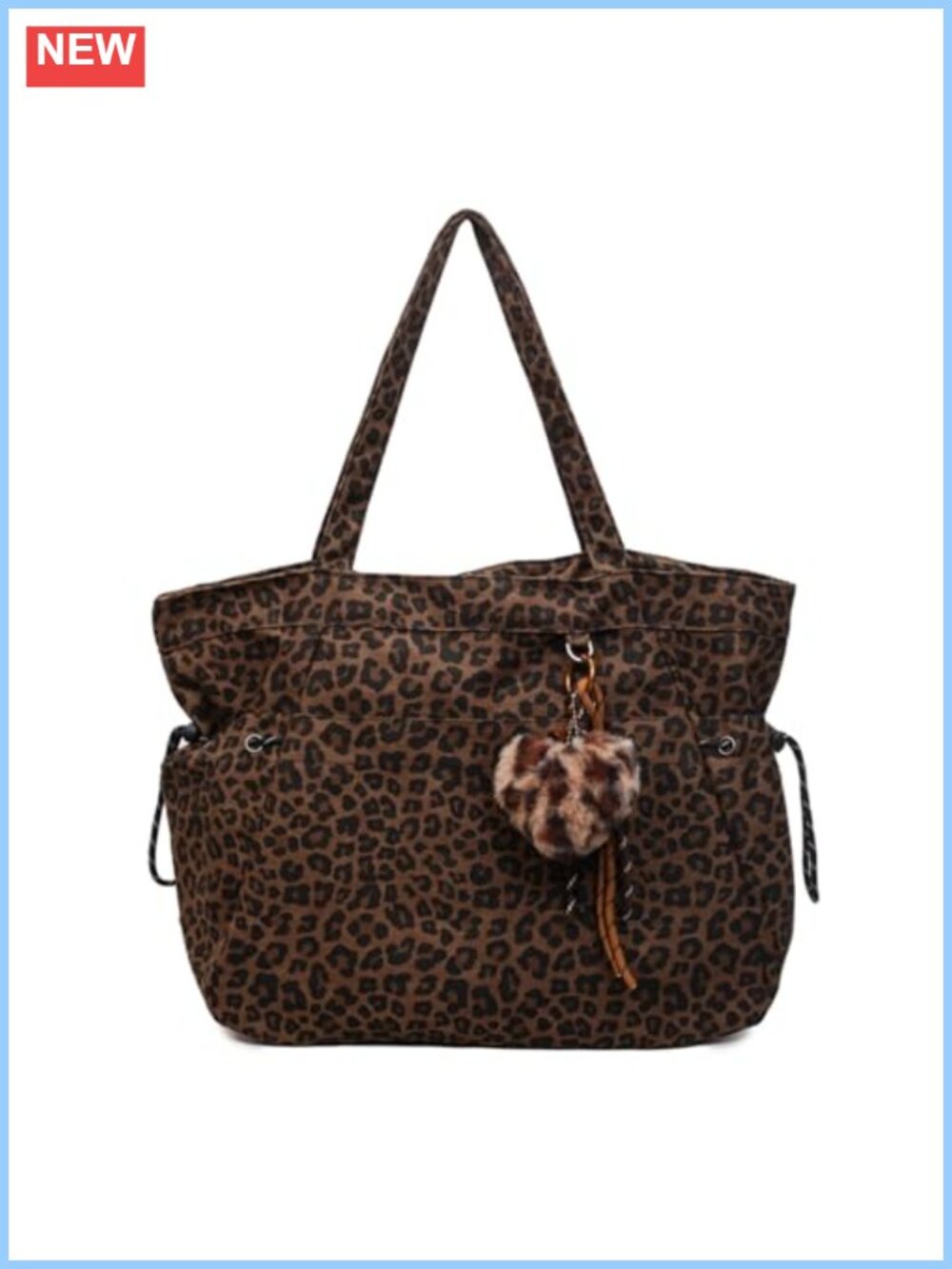 Leopard Print Tote Bag Large Capacity Crossbody Shoulder Bag with Plush Pendant